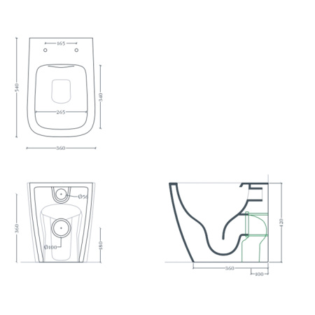 ARTCERAM A16 Унитаз напольный ТУРБО СМЫВ THE REEL 36х52 см, цвет белый матовый/покрытие Saniglaze 