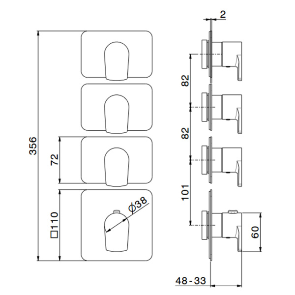 Newform Haka Внешняя часть термостатического смесителя на 3 источника с отдельными ручками запорного вентиля, цвет: белый матовый 