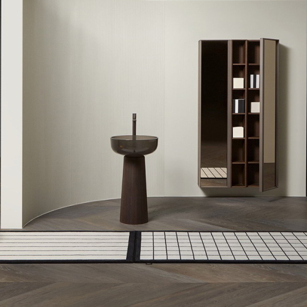 ANTONIO LUPI BEMADE Пенал 360х216х1750 мм., подвесной, левый, 1 дверца, 5 полок, боков слева Rovere thermo, рама Zirconio, фронт стекло Acidato bronzo 