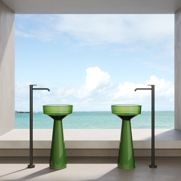 DEA DESIGN Washbasins Раковина напольная 42,5x42,5xh85 см, материал: Glasstech прозрачная смола, цвет: Emerald R3 