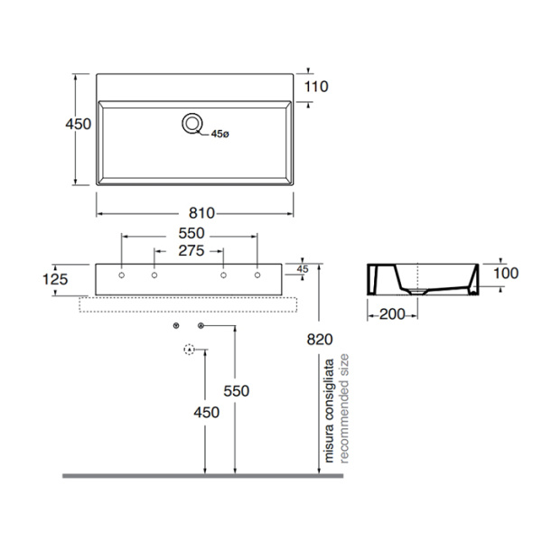 AZZURRA ELEGANCE Squared раковина подвесная/накладная 60х38х15 см без отв. под смеситель , цвет Tortora 