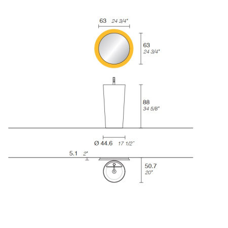 NOORTH milldue edition Azuma Раковина AZUMA 88 Ø44.6xh88см напольная, слив в пол, с 1отв., c д/клап., Cristalplant, цвет: bianco opaco-J10 