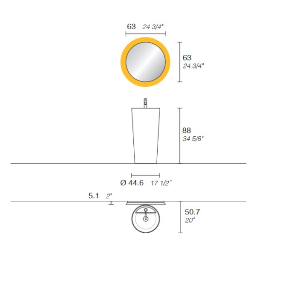 NOORTH milldue edition Azuma Раковина AZUMA 88 Ø44.6xh88см напольная, слив в пол, с 1отв., c д/клап., Cristalplant, цвет: bianco opaco-J10 