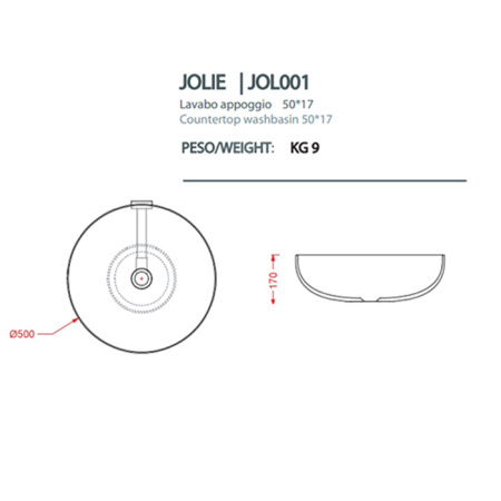 Artceram JOLIE Раковина на столешницу/колонну D 50 см с донным клапаном хром, цвет белый глянцевый 