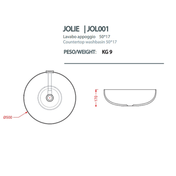 Artceram JOLIE Раковина на столешницу/колонну D 50 см с донным клапаном хром, цвет белый глянцевый 