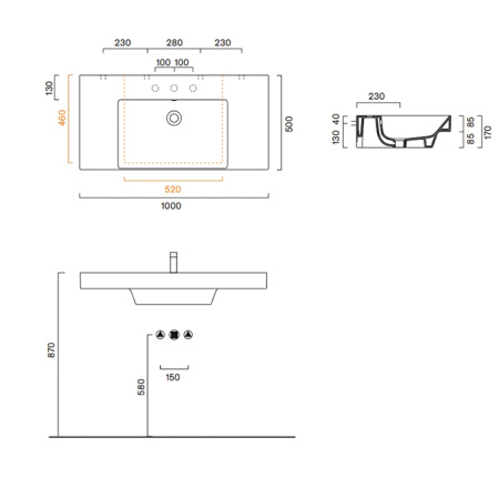 Catalano ZERO Раковина 100x50 чаша в центре, с 1 отв. под смеситель, покрытие Cataglaze+, цвет белый глянцевый 