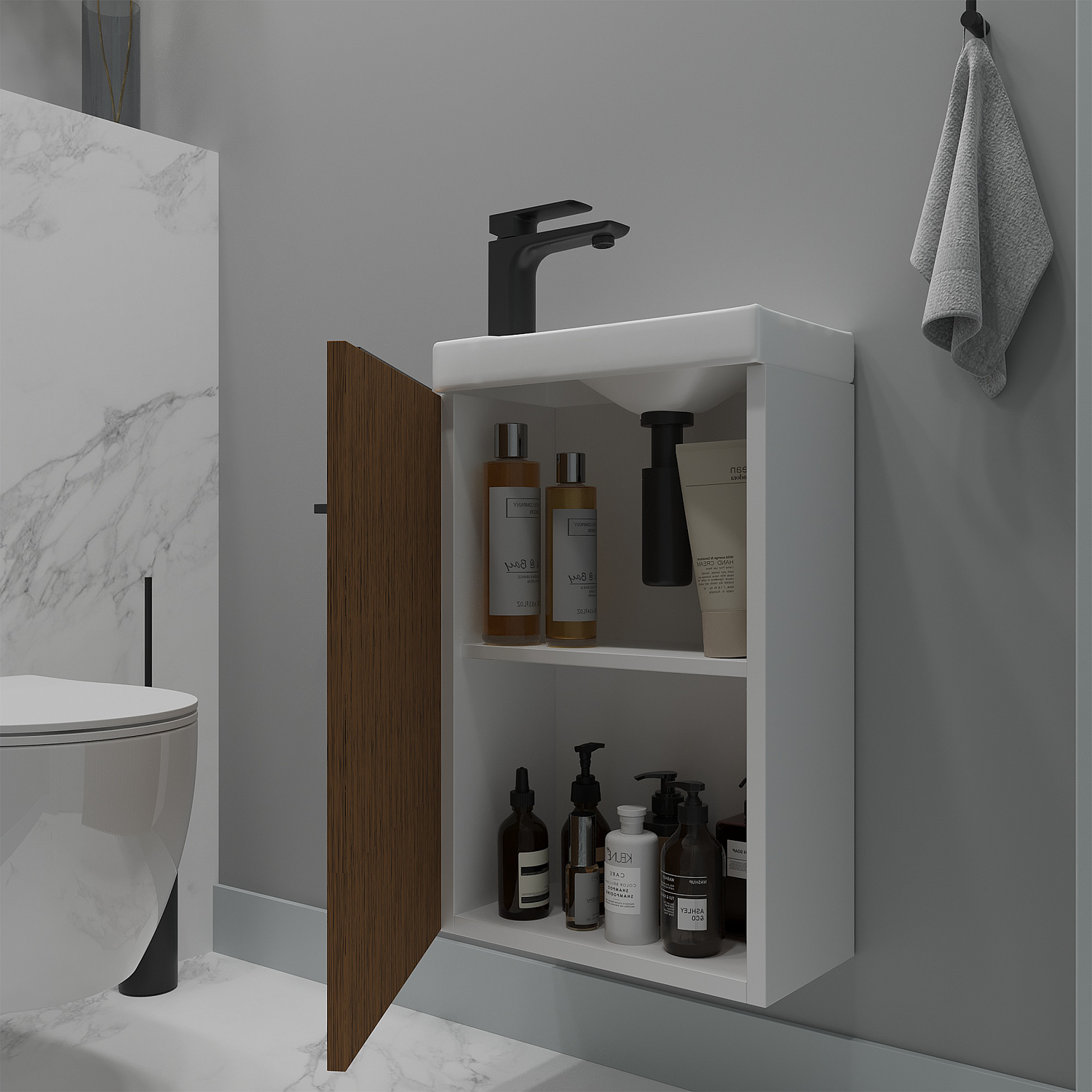 Тумба под раковину/столешницу Монови Слим, Белый/Тростник 40