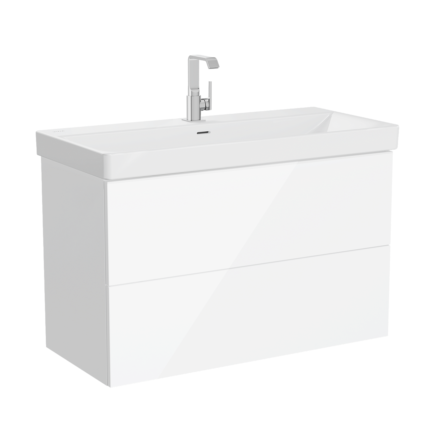 Тумба Metropol Pure с раковиной c 2мя ящиками, с подсветкой в верхнем ящике, 100 см, цвет глянцевый белый