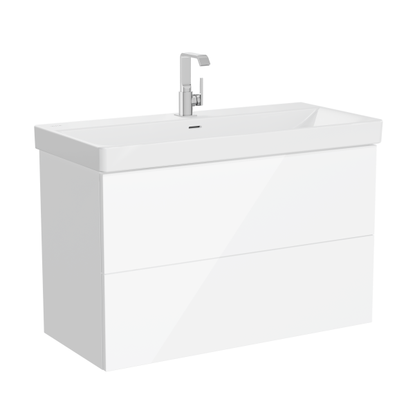 Тумба Metropol Pure с раковиной c 2мя ящиками, с подсветкой в верхнем ящике, 100 см, цвет глянцевый белый 