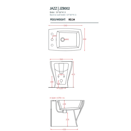 Artceram JAZZ биде напольное 54*36см с 3 отв под смеситель с креплением, цвет белый 