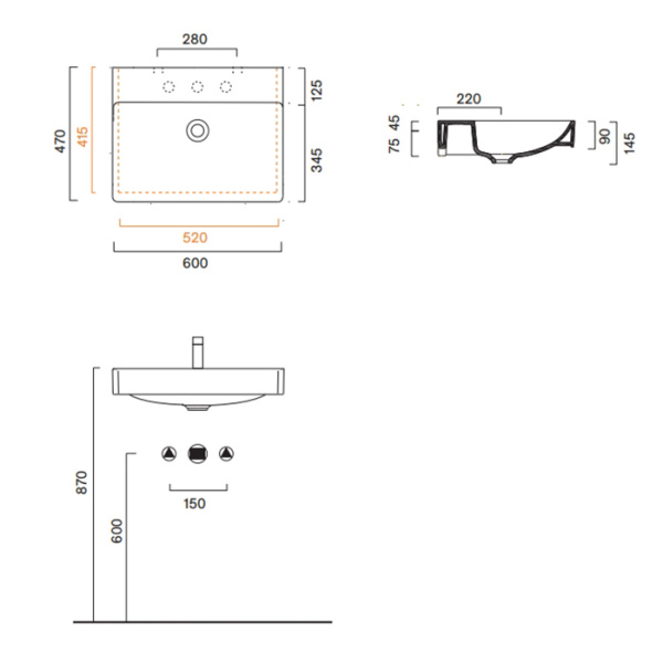 Catalano GREEN Раковина 60x47, без отв. под смеситель, покрытие Cataglaze+, цвет белый глянцевый 