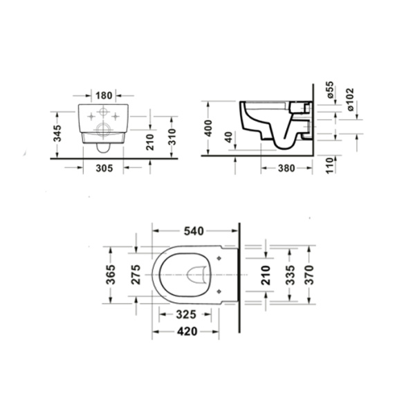 Duravit Balcoon Безободковый подвесной унитаз 540 мм, DuraShield защита от микробов и грязи, вкл крепление, белый матовый (Спеццена) 