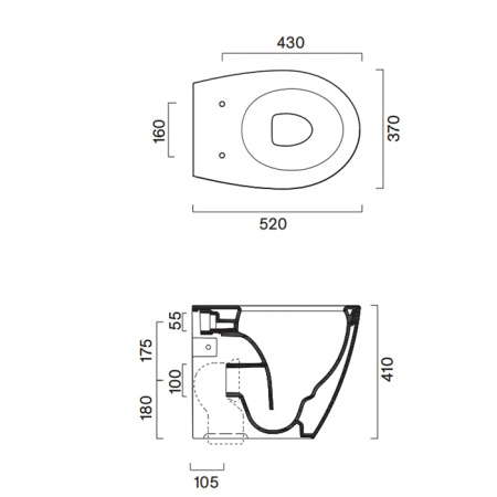Catalano Italy Унитаз напольный 52x37, безободковый, универс.слив, смыв Tornado, покрытие Cataglaze+, без крепежа, цвет белый глянцевый 