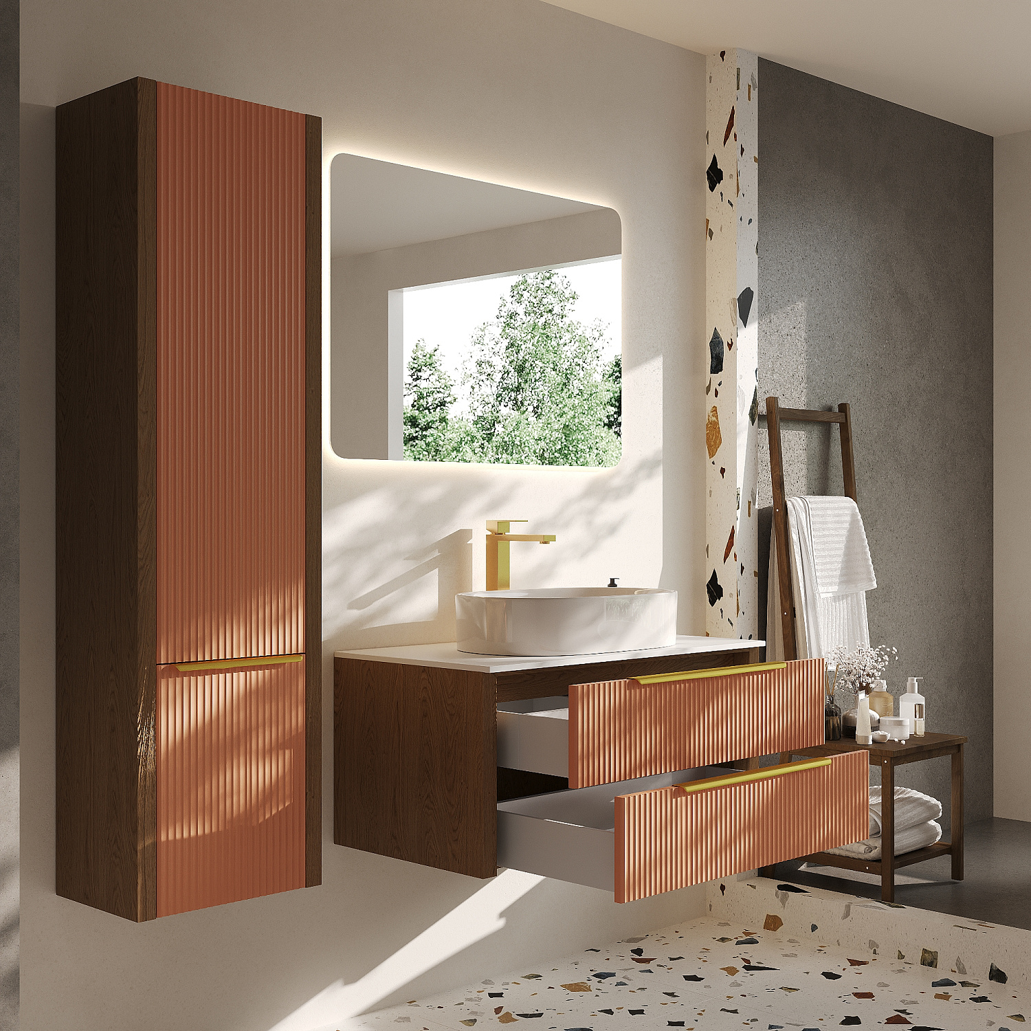 Пенал подвесной Валенсия, Бежево-розовый