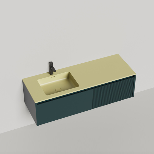 SALINI Domino Тумба со стол-цей и раковиной Onda Plus 1400х500х400 из S-Stone в сборе,д/к; крепеж; металл/ сифон; фасад эмаль Ral6004, столеш. Ral1000 