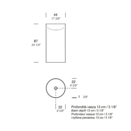 NOORTH milldue edition TUBE Раковина d44xh87 напольная из CRISTALPLANT ,слив в пол, без отв для смесителя, цвет белый матовый 