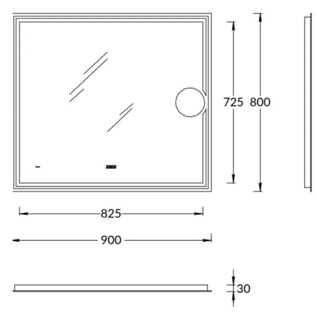 Kerama Marazzi Зеркало TECNO 90х80 см. c LED подсветкой, с макро линзой, с функцией антизапотевание, белый глянцевый 