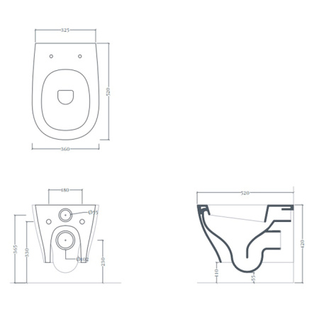 Artceram TEN Унитаз подвесной, 52х36см, безободковый, с крепежом, цвет: черный матовый 
