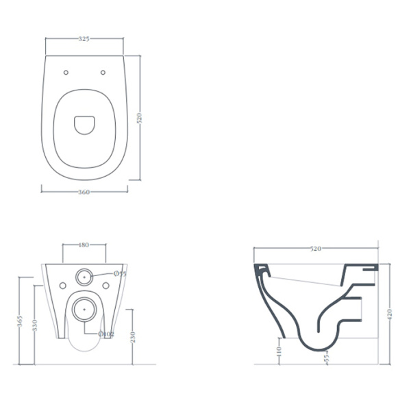 Artceram TEN Унитаз подвесной, 52х36см, безободковый, с крепежом, цвет: черный матовый 
