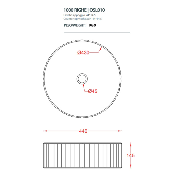 Artceram MILLERIGHE Раковина настольная Ø 44 см, цвет черный 