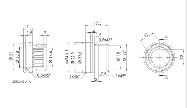 Переходник 1/2"ш*М24ш Remer 83RD12M24M 