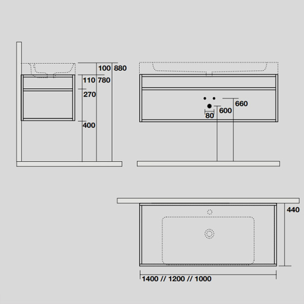 KERASAN Cento раковина 120х45 c 1 отв. под смеситель, цвет белый 