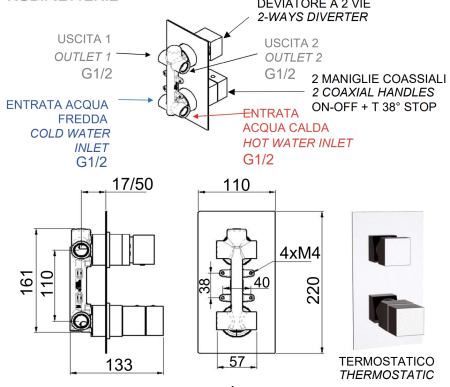 Смеситель термостатический для душа Remer Q-Elegance QT92 