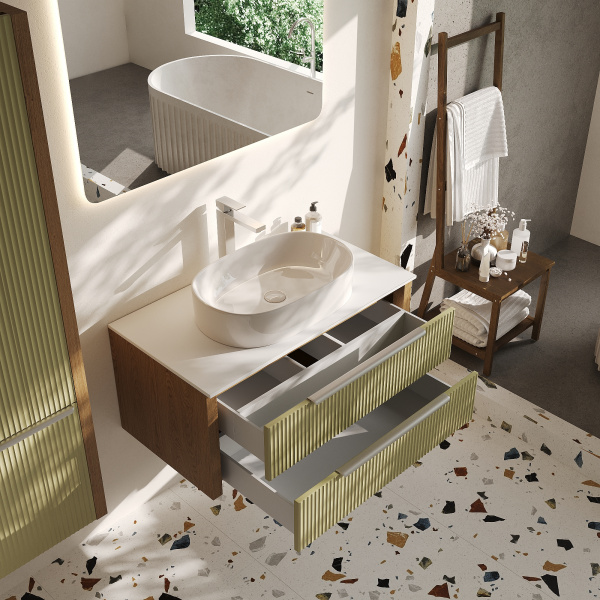 Тумба со столешницей Валенсия, Зеленый тростник/Столешница компакт-плита, Белая 