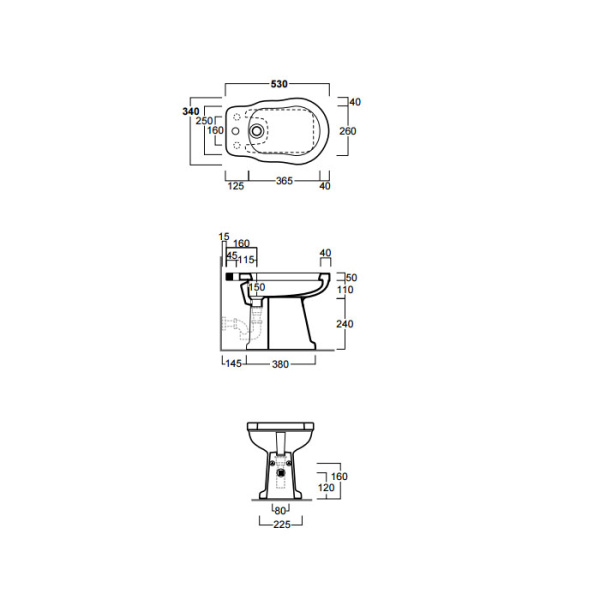 SIMAS Londra Биде напольное 34х53см с 1 отв. под смеситель, цвет белый (для инсталляции необходимо 2 набора креплений) 