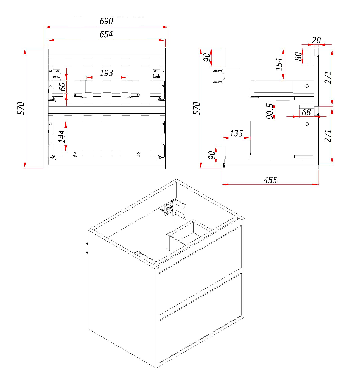 Тумба под раковину/столешницу Парма, Аттик 70