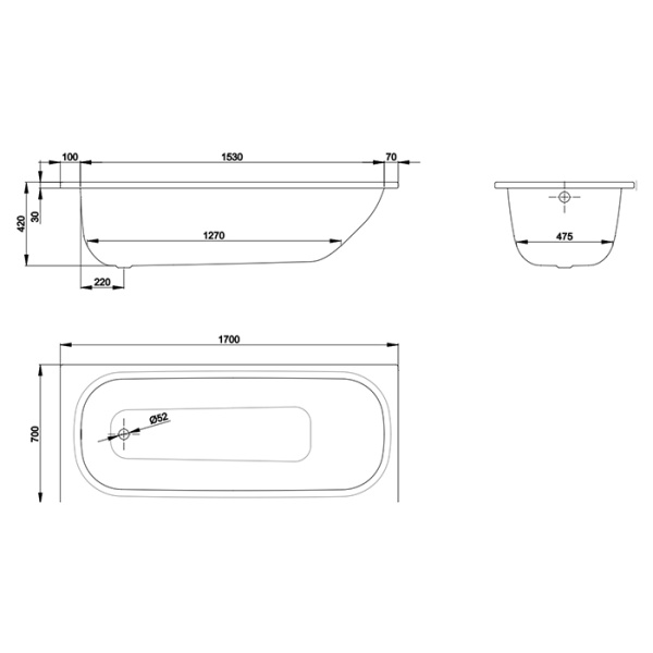 BETTE Form 2020 Ванна 1700х700х420 мм. , цвет белый 