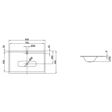 BETTELUX Раковина встраеваемая на столешницу  80*49,5*0,9/12см  с 1 отв.под смеситель, без перелива, с  крепежем, цвет белый (СПЕЦЦЕНА со склада) 