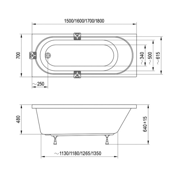 RAVAK Ванна SONATA II 180 х 70 белая 