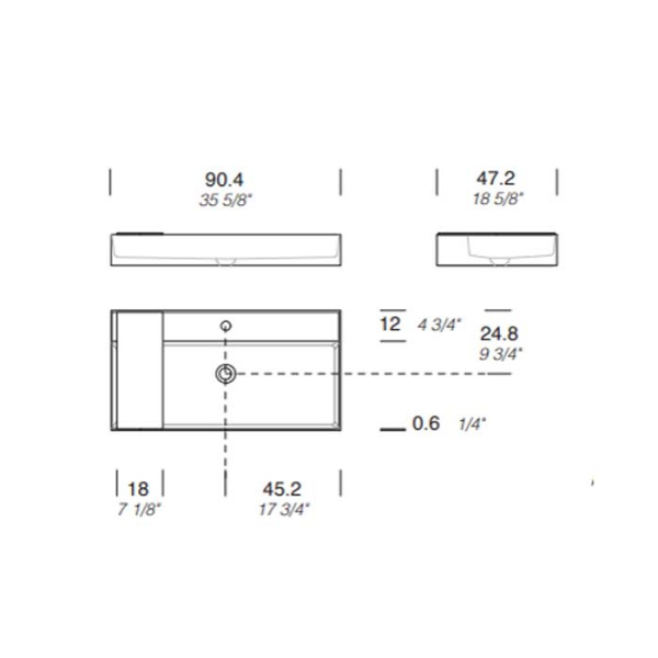 MILLDUE  Раковина  MAN 90 накладная из CRISTALPLANT ,90,4х47,2 см, с 1 отв для смесителя, цвет белый матовый 