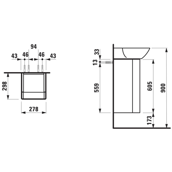 Laufen INO Тумба под раковину 815301, 280х310х605мм, с 1 дверцей, с сифоном, с 4 полками, SX, цвет: темный орех (СПЕЦЦЕНА - АКЦИЯ) 
