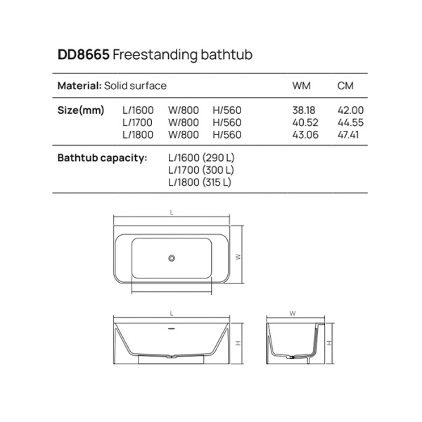 DEA DESIGN Modern Ванна отдельностоящая 180x85xh56 см, материал: Solid Surface искуственный камень, цвет: Black №16 