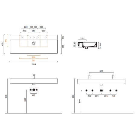 Catalano PREMIUM Раковина 120x47, с 1 отв. под смеситель, покрытие Cataglaze+, цвет белый глянцевый 