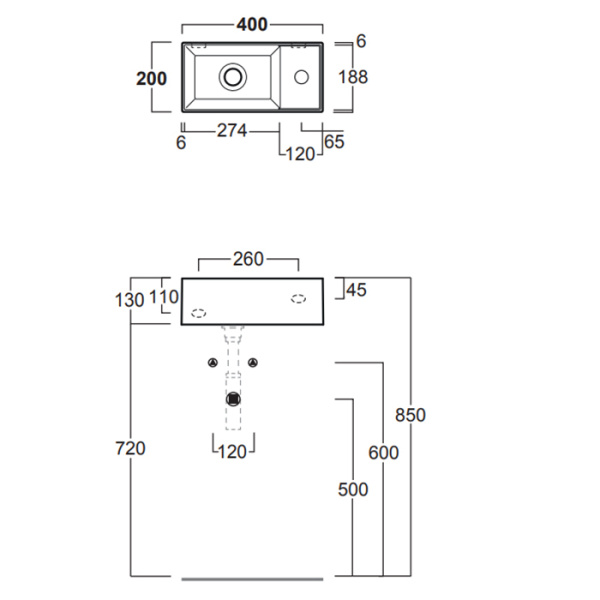 SIMAS AGILE Раковина 400х200 мм., правая, с 1 отверстием для смесителя, с переливом, цвет Mirto matt 