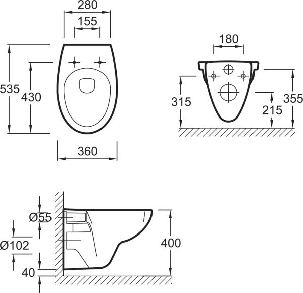E4187-00 унитаз PATIO подвесной /53,5х36/ (бел) 