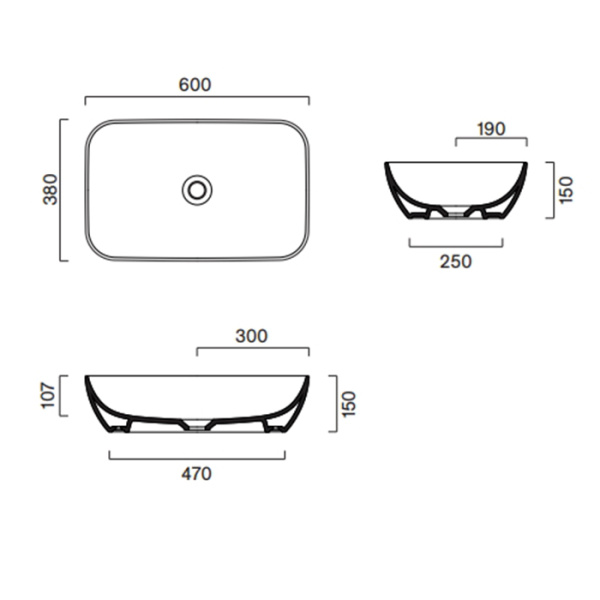Catalano GREEN Раковина 60x38 h15 накладная, без отв. под смеситель, покрытие Cataglaze+, цвет белый глянцевый 