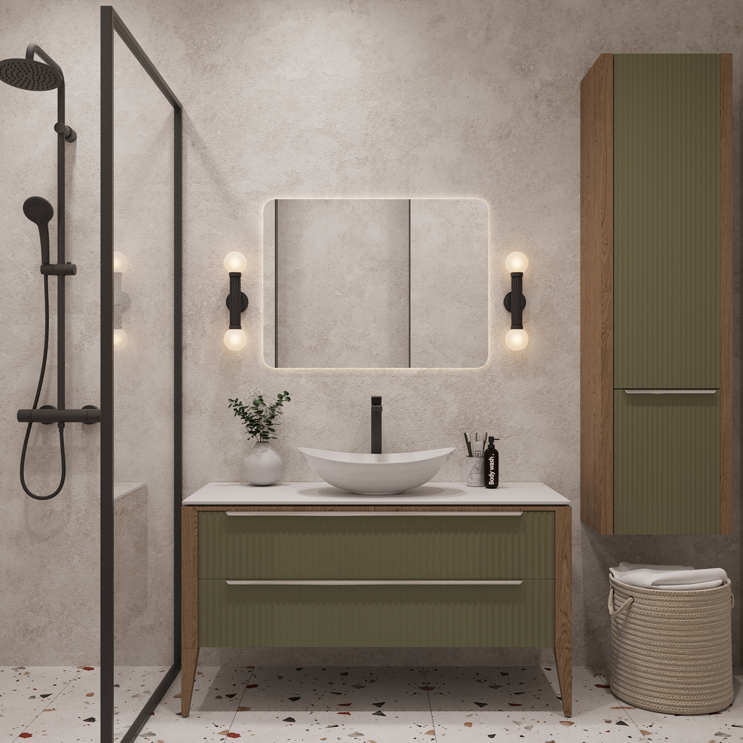 Тумба со столешницей Валенсия, Зеленый тростник/Столешница компакт-плита, Белая