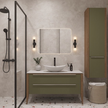 Тумба со столешницей Валенсия, Зеленый тростник/Столешница компакт-плита, Белая 