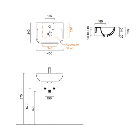 Catalano Italy Раковина 45*34, с 1 отв. под смеситель, покрытие Cataglaze+ с подготовкой для п/с , цвет белый глянцевый 