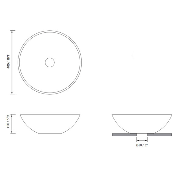 MOMA GOLD1 Раковина Ø400х150 мм., для установки на столешницу, с донным клапаном, цвет белый матовый 