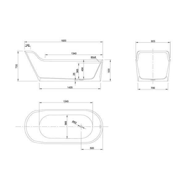 KNIEF Pearl Selected Ванна отдельностоящая 182х81х70/50см со сливом, цвет белый матовый 