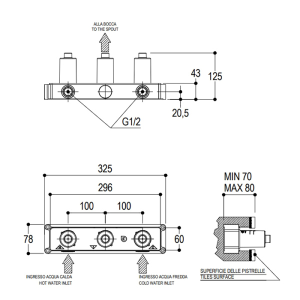 Ritmonio Diametro35 S Встраиваемая часть для смесителя на 3 отверстия для раковины излив в центре 
