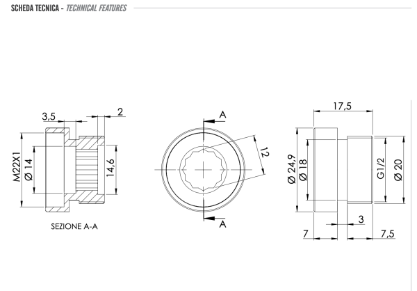 Переходник 1/2"ш*М22г Remer 81RD12M22F 