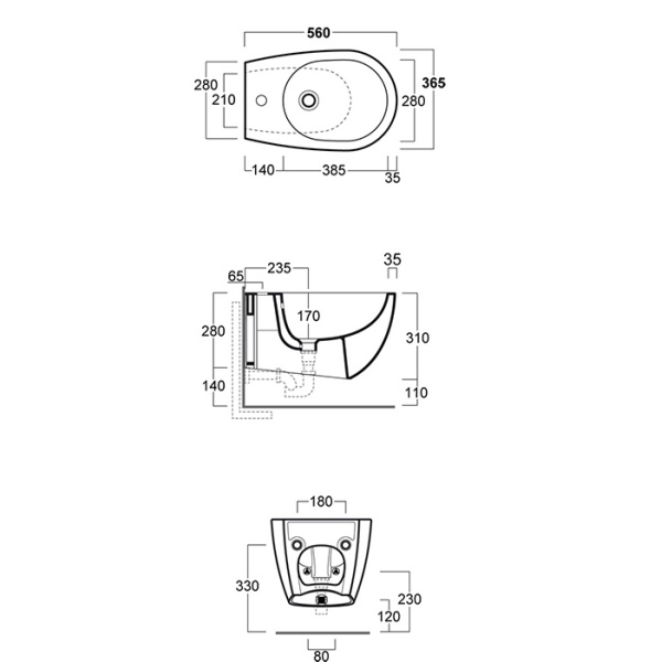 SIMAS Vignoni биде подвесное 56*36,5см, с 1 отв. под смеситель, без крепежа F85, цвет: cemento matt 