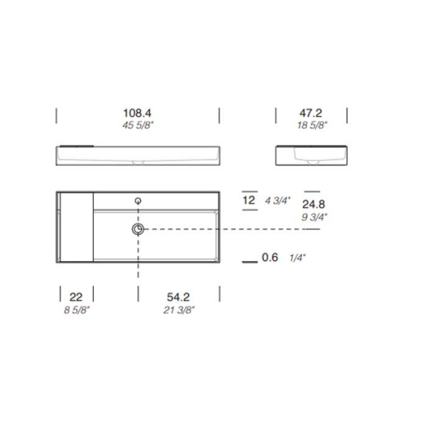 MILLDUE  Раковина  MAN 108 накладная из CRISTALPLANT ,108,4х47,2 см, с 1 отв для смесителя, цвет белый матовый 
