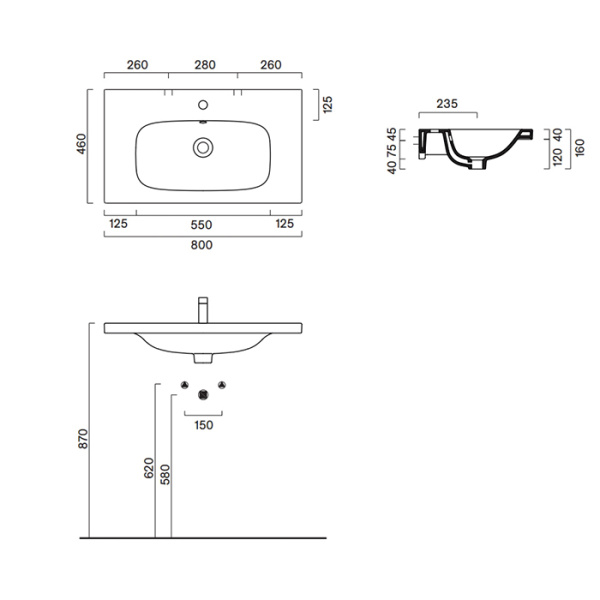 Catalano ALVEA Раковина 80x46, с 1 отв. под смеситель, покрытие Cataglaze+, цвет белый глянцевый 